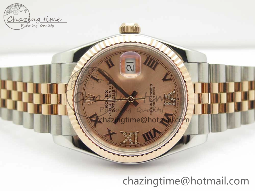 Sleek DateJust 36mm 904 SS RG Wrapped 116231 GMF RG Dial Roman Diam Markers on SS RG Wrapped Jubilee Bracelet A 3286