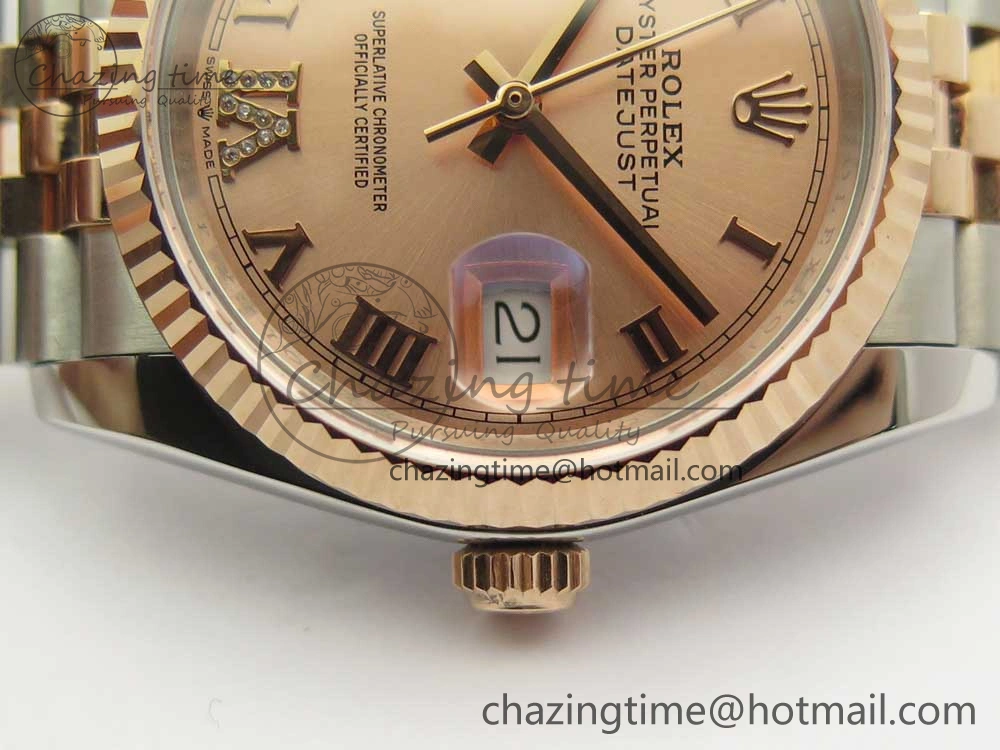 Sleek DateJust 36mm 904 SS RG Wrapped 116231 GMF RG Dial Roman Diam Markers on SS RG Wrapped Jubilee Bracelet A 3286