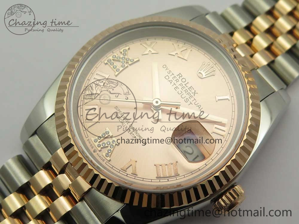 Sleek DateJust 36mm 904 SS RG Wrapped 116231 GMF RG Dial Roman Diam Markers on SS RG Wrapped Jubilee Bracelet A 3286