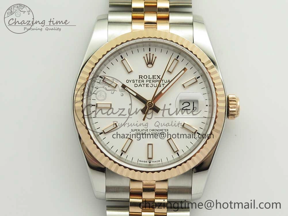 SmoothTexture DateJust 36mm 904 SS RG Wrapped 116231 GMF White Dial on SS RG Wrapped Jubilee Bracelet A 3277