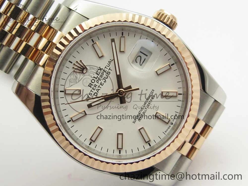 SmoothTexture DateJust 36mm 904 SS RG Wrapped 116231 GMF White Dial on SS RG Wrapped Jubilee Bracelet A 3277