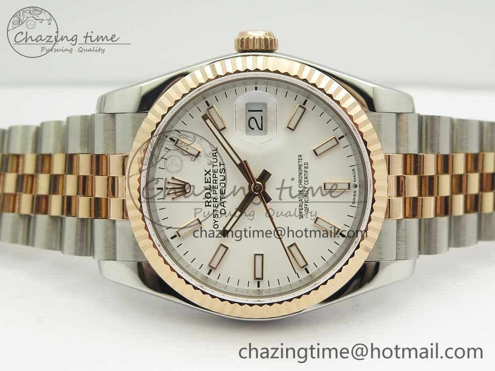 SmoothTexture DateJust 36mm 904 SS RG Wrapped 116231 GMF White Dial on SS RG Wrapped Jubilee Bracelet A 3277