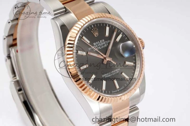 Sleek DateJust 36mm DIWF 1:1 Best Edition 904L Steel Gray Dial on SS RG Oyster Bracelet SA 2310