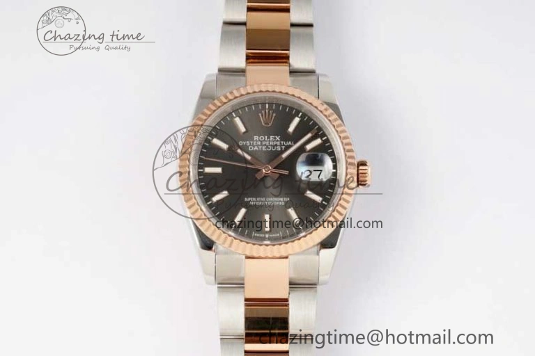 Sleek DateJust 36mm DIWF 1:1 Best Edition 904L Steel Gray Dial on SS RG Oyster Bracelet SA 2310