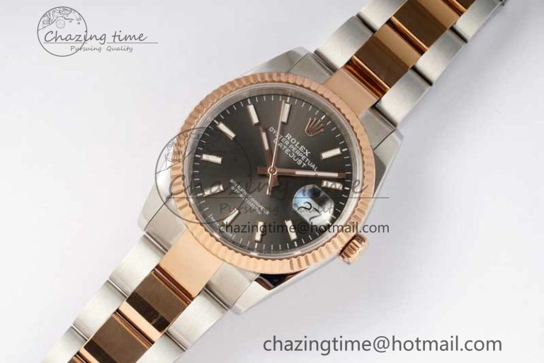Sleek DateJust 36mm DIWF 1:1 Best Edition 904L Steel Gray Dial on SS RG Oyster Bracelet SA 2310