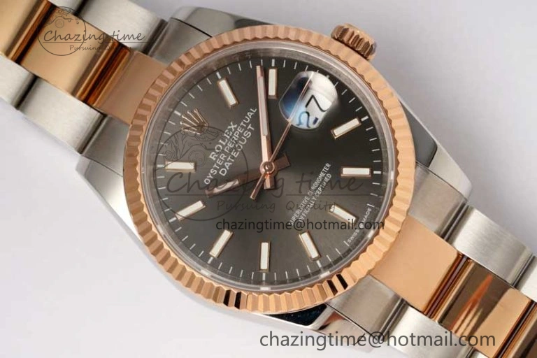 Sleek DateJust 36mm DIWF 1:1 Best Edition 904L Steel Gray Dial on SS RG Oyster Bracelet SA 2310