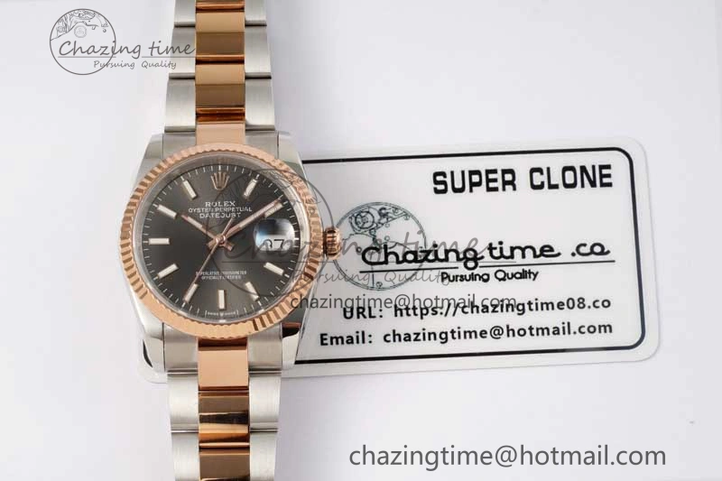 Sleek DateJust 36mm DIWF 1:1 Best Edition 904L Steel Gray Dial on SS RG Oyster Bracelet SA 2310