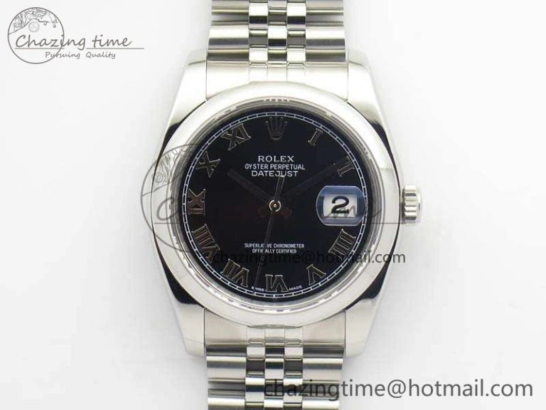 Effortless DateJust 36mm SS 116200 ARF 1:1 Best Edition Black Roman Dial On 904L SS Jubilee Bracelet SA 3519
