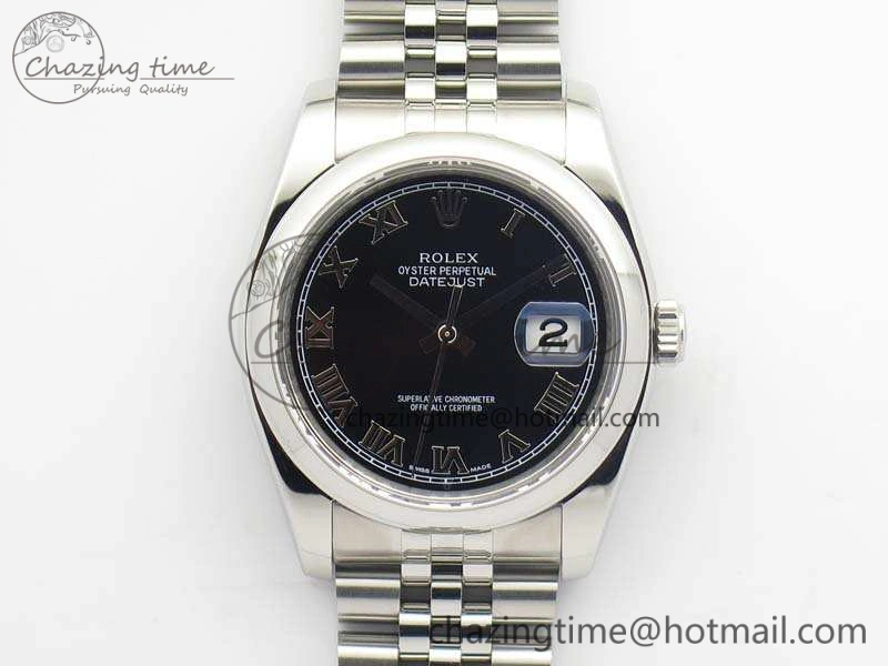 Effortless DateJust 36mm SS 116200 ARF 1:1 Best Edition Black Roman Dial On 904L SS Jubilee Bracelet SA 3519