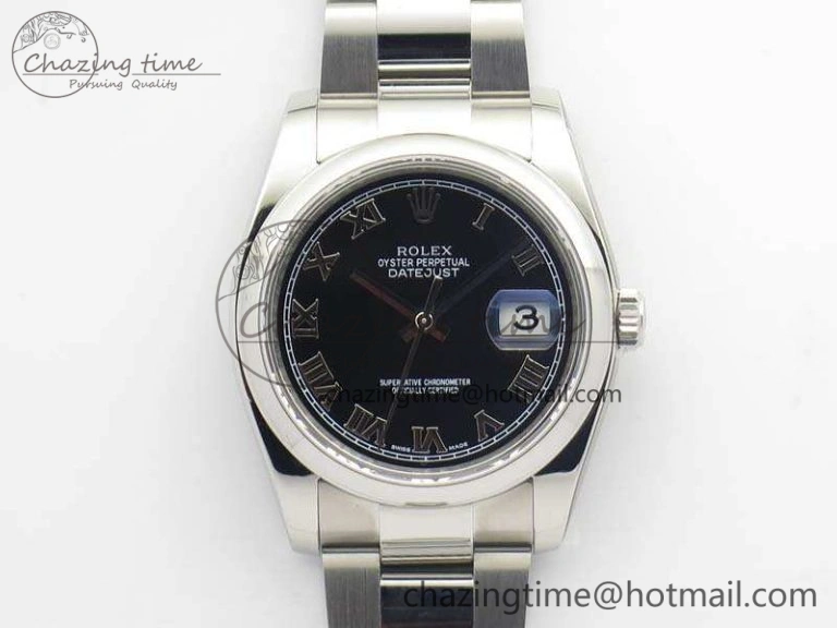 EyeCatching DateJust 36mm SS 116200 ARF 1:1 Best Edition Black Roman Dial On 904L SS Oyster Bracelet SA 3517