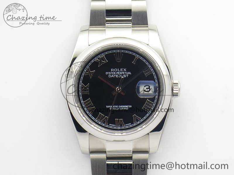 EyeCatching DateJust 36mm SS 116200 ARF 1:1 Best Edition Black Roman Dial On 904L SS Oyster Bracelet SA 3517
