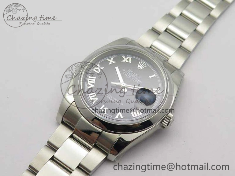 EyeCatching DateJust 36mm SS 116200 ARF 1:1 Best Edition Black Roman Dial On 904L SS Oyster Bracelet SA 3517