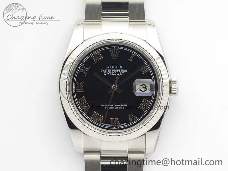 RelaxedFit DateJust 36mm SS 116234 ARF 1:1 Best Edition Black Roman Dial On 904L SS Oyster Bracelet SA 3570