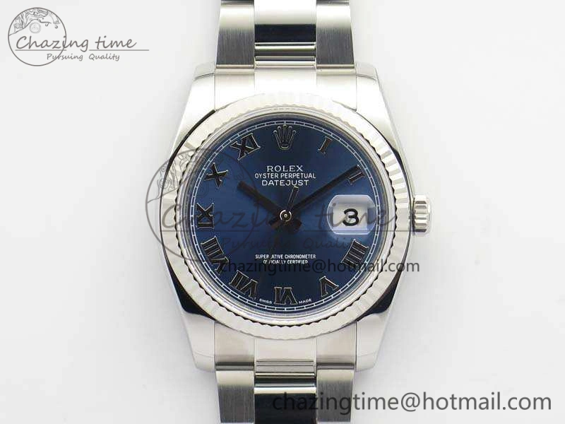 UrbanChic DateJust 36mm SS 116234 ARF 1:1 Best Edition Blue Roman Dial Fluted On 904L SS Oyster Bracelet SA 3516