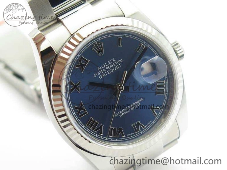UrbanChic DateJust 36mm SS 116234 ARF 1:1 Best Edition Blue Roman Dial Fluted On 904L SS Oyster Bracelet SA 3516