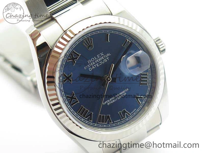 UrbanChic DateJust 36mm SS 116234 ARF 1:1 Best Edition Blue Roman Dial Fluted On 904L SS Oyster Bracelet SA 3516