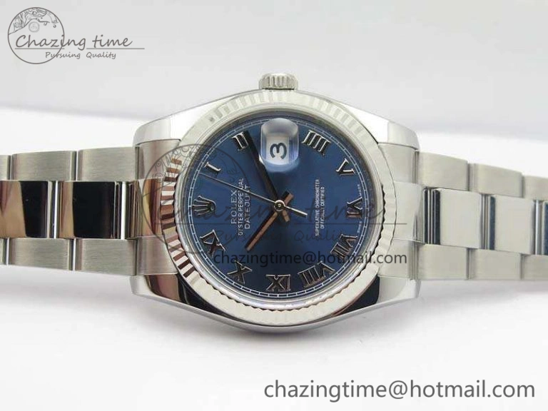 UrbanChic DateJust 36mm SS 116234 ARF 1:1 Best Edition Blue Roman Dial Fluted On 904L SS Oyster Bracelet SA 3516