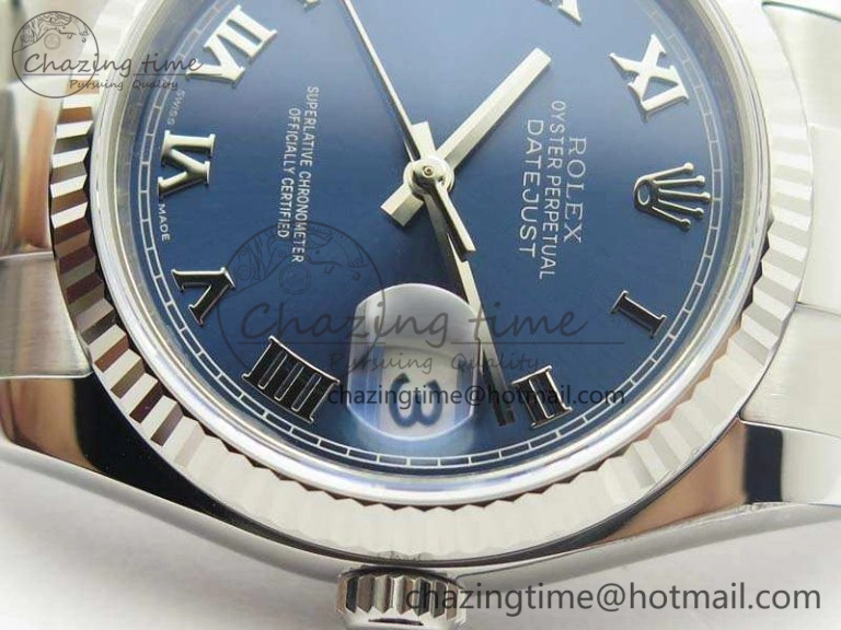 UrbanChic DateJust 36mm SS 116234 ARF 1:1 Best Edition Blue Roman Dial Fluted On 904L SS Oyster Bracelet SA 3516