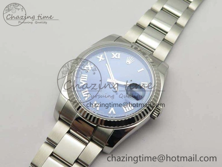 UrbanChic DateJust 36mm SS 116234 ARF 1:1 Best Edition Blue Roman Dial Fluted On 904L SS Oyster Bracelet SA 3516