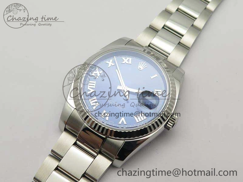 UrbanChic DateJust 36mm SS 116234 ARF 1:1 Best Edition Blue Roman Dial Fluted On 904L SS Oyster Bracelet SA 3516