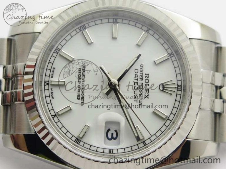 HighPerformance DateJust 36mm SS 116234 ARF 1:1 Best Edition White Dial Stick Markers On 904L SS Jubilee Bracelet SA 3571