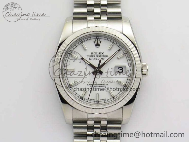 HighPerformance DateJust 36mm SS 116234 ARF 1:1 Best Edition White Dial Stick Markers On 904L SS Jubilee Bracelet SA 3571