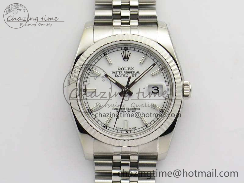 HighPerformance DateJust 36mm SS 116234 ARF 1:1 Best Edition White Dial Stick Markers On 904L SS Jubilee Bracelet SA 3571