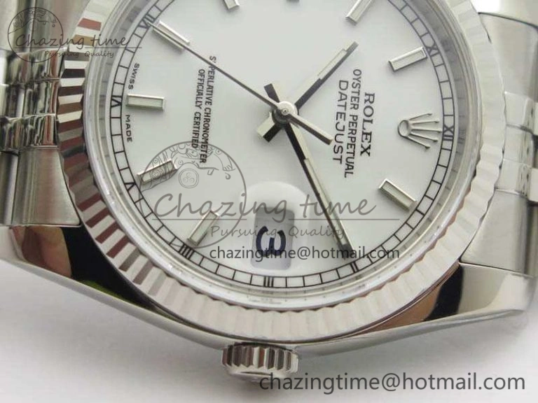 HighPerformance DateJust 36mm SS 116234 ARF 1:1 Best Edition White Dial Stick Markers On 904L SS Jubilee Bracelet SA 3571