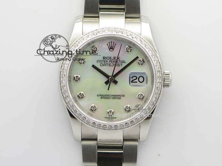 Snug DateJust 36mm SS BP-Maker Best Edition Diamond Bezel White MOP Dial On SS Bracelet A2824 V 3842