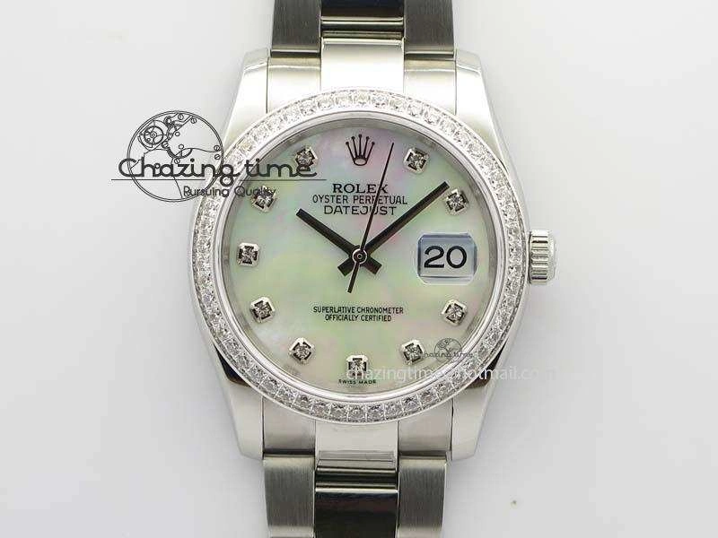 Snug DateJust 36mm SS BP-Maker Best Edition Diamond Bezel White MOP Dial On SS Bracelet A2824 V 3842
