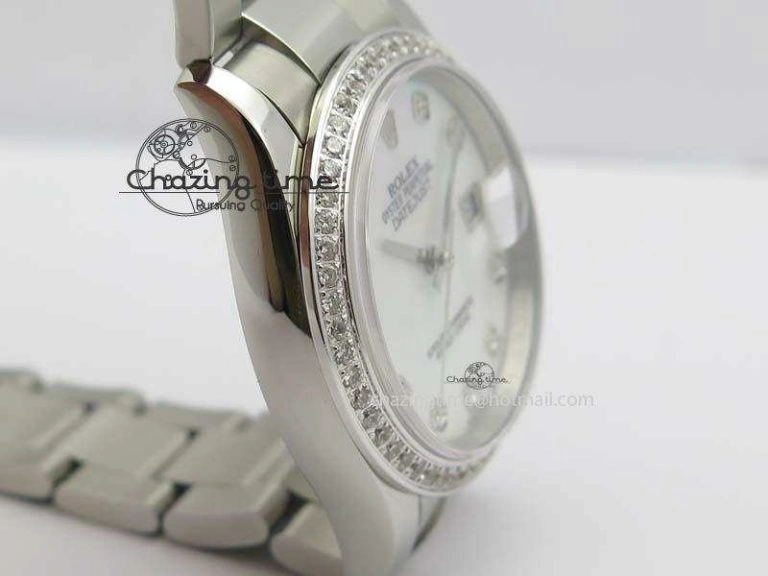 Snug DateJust 36mm SS BP-Maker Best Edition Diamond Bezel White MOP Dial On SS Bracelet A2824 V 3842