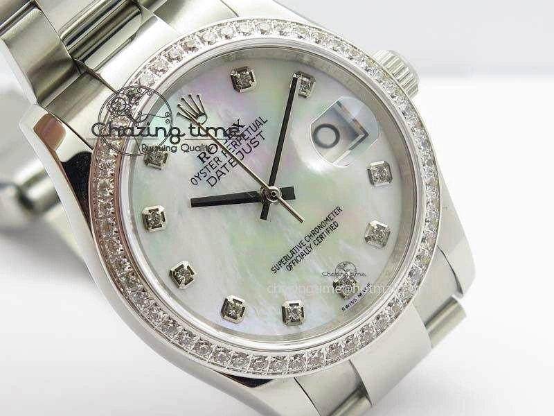 Snug DateJust 36mm SS BP-Maker Best Edition Diamond Bezel White MOP Dial On SS Bracelet A2824 V 3842