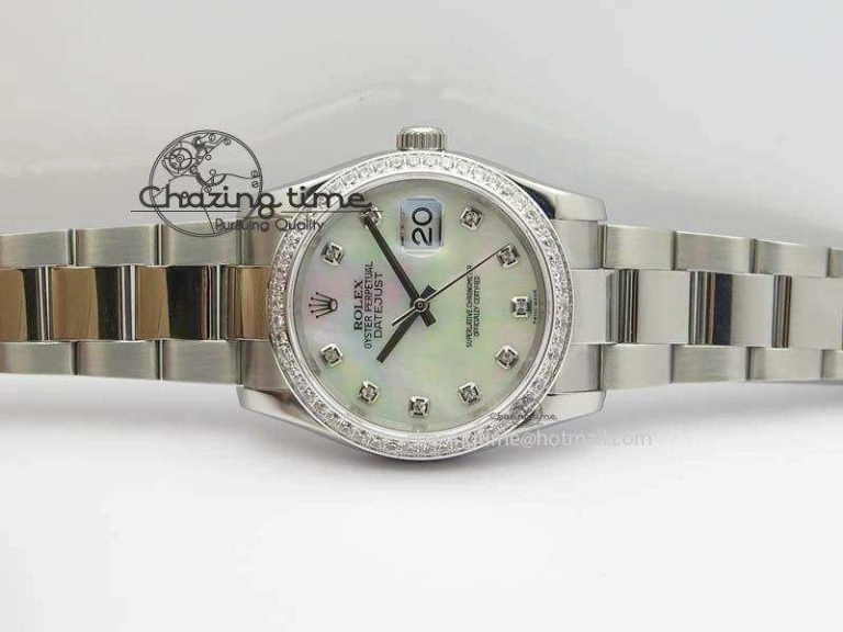Snug DateJust 36mm SS BP-Maker Best Edition Diamond Bezel White MOP Dial On SS Bracelet A2824 V 3842