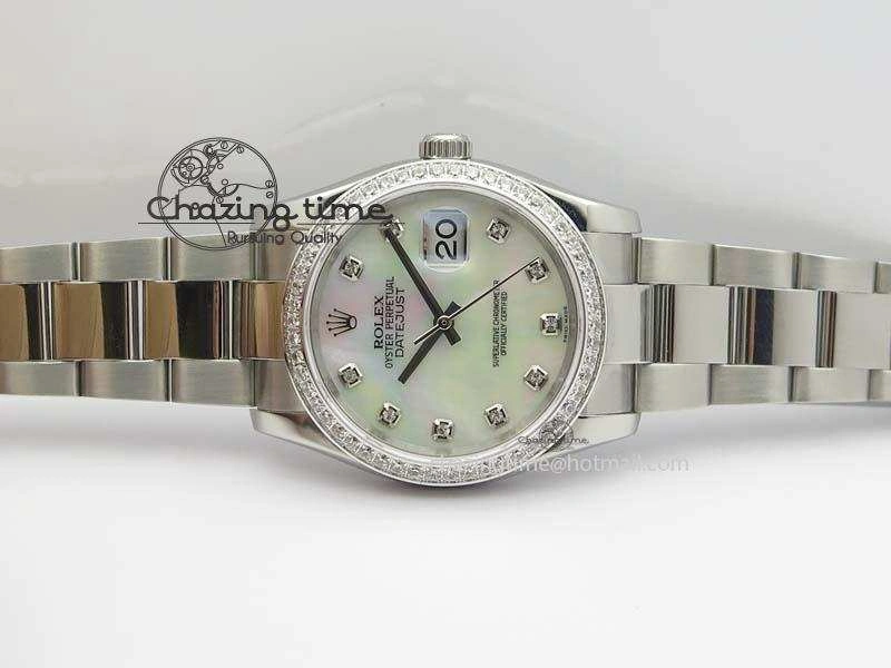 Snug DateJust 36mm SS BP-Maker Best Edition Diamond Bezel White MOP Dial On SS Bracelet A2824 V 3842