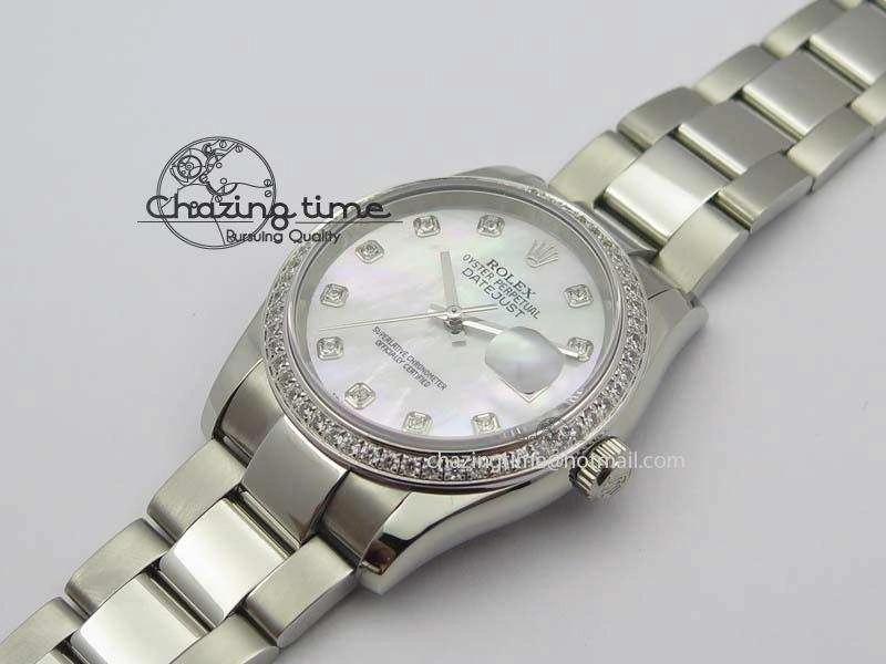 Snug DateJust 36mm SS BP-Maker Best Edition Diamond Bezel White MOP Dial On SS Bracelet A2824 V 3842
