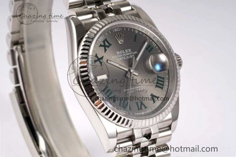 DateJust 36mm SS DIWF 1:1 Best Edition 904L Steel Gray Dial Green Markers on Jubilee Bracelet SA FreshLook 10243