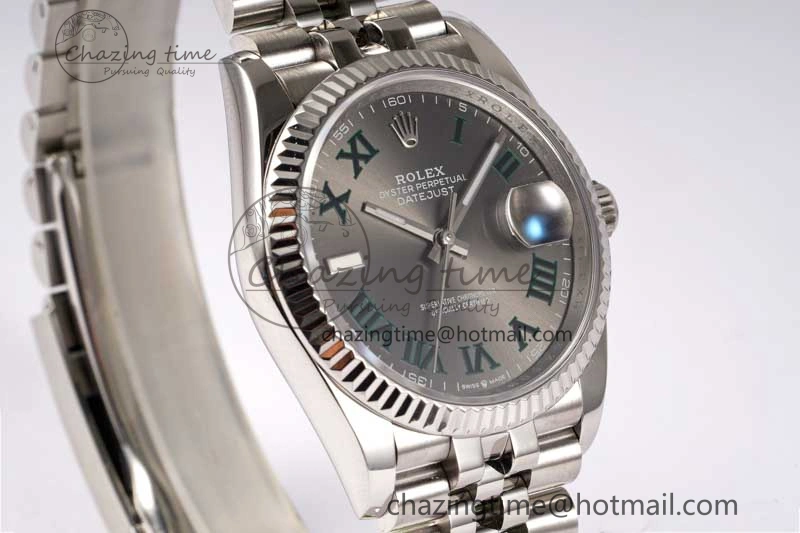 DateJust 36mm SS DIWF 1:1 Best Edition 904L Steel Gray Dial Green Markers on Jubilee Bracelet SA FreshLook 10243