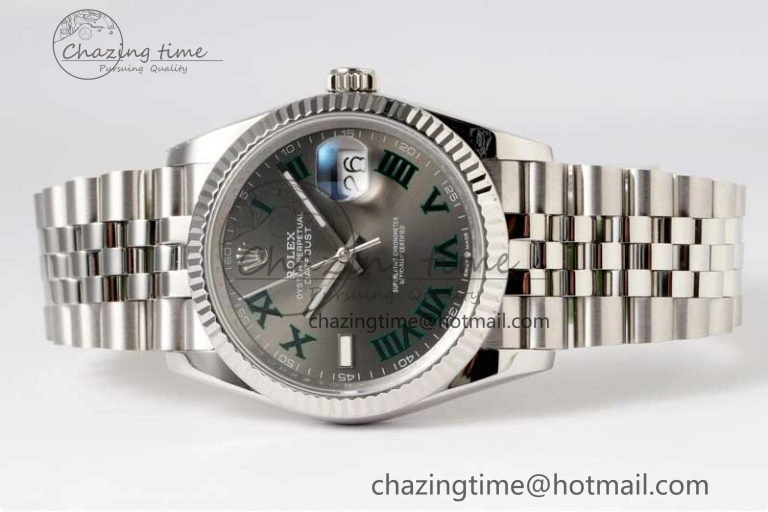 DateJust 36mm SS DIWF 1:1 Best Edition 904L Steel Gray Dial Green Markers on Jubilee Bracelet SA FreshLook 10243