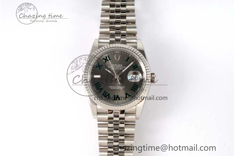 Bold DateJust 36mm SS DIWF 1:1 Best Edition 904L Steel Gray Dial Green Markers on Jubilee Bracelet SA 2312