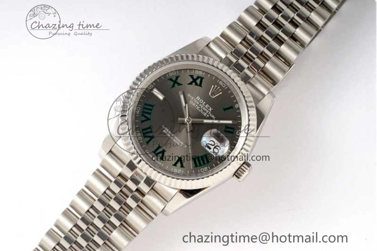 DateJust 36mm SS DIWF 1:1 Best Edition 904L Steel Gray Dial Green Markers on Jubilee Bracelet SA FreshLook 10243