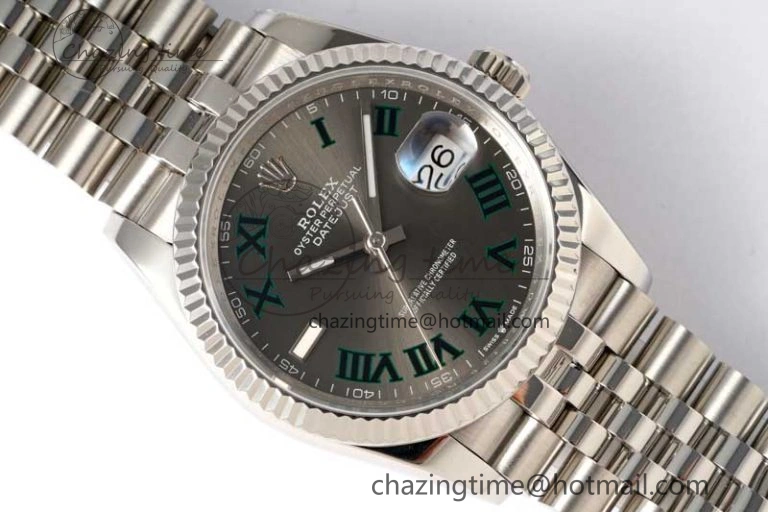DateJust 36mm SS DIWF 1:1 Best Edition 904L Steel Gray Dial Green Markers on Jubilee Bracelet SA FreshLook 10243