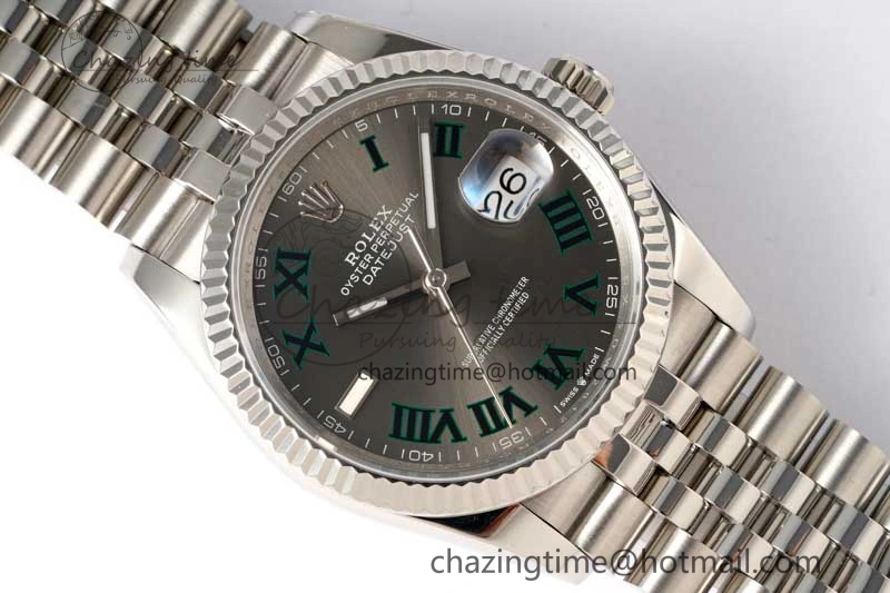 DateJust 36mm SS DIWF 1:1 Best Edition 904L Steel Gray Dial Green Markers on Jubilee Bracelet SA FreshLook 10243