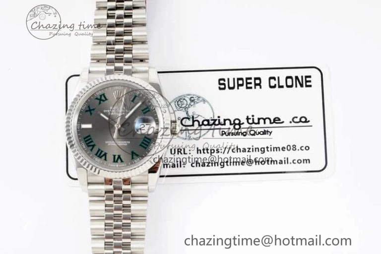 DateJust 36mm SS DIWF 1:1 Best Edition 904L Steel Gray Dial Green Markers on Jubilee Bracelet SA FreshLook 10243