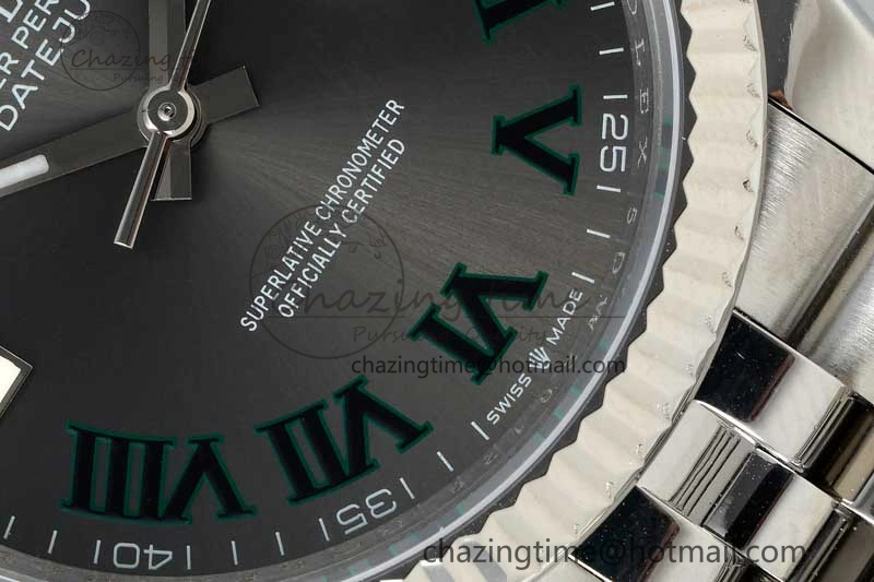 DateJust 36mm SS DIWF 1:1 Best Edition 904L Steel Gray Dial Green Markers on Jubilee Bracelet SA FreshLook 10243