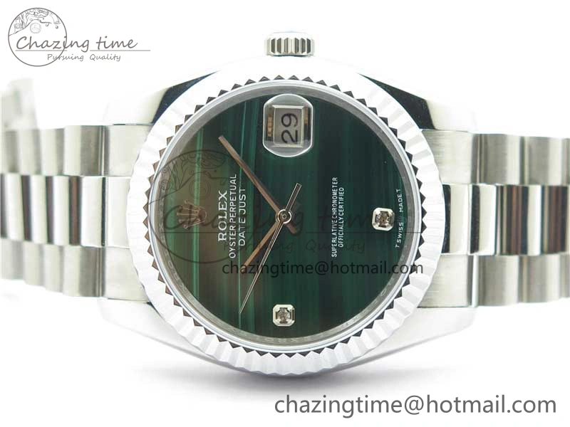 HighQuality DateJust 36mm SS EDF Best Edition Green Malachite Dial Crystal Markers on SS President Bracelet A 2861