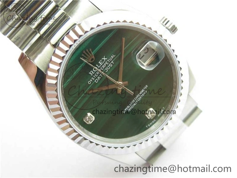 HighQuality DateJust 36mm SS EDF Best Edition Green Malachite Dial Crystal Markers on SS President Bracelet A 2861