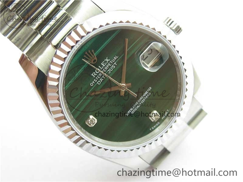 HighQuality DateJust 36mm SS EDF Best Edition Green Malachite Dial Crystal Markers on SS President Bracelet A 2861