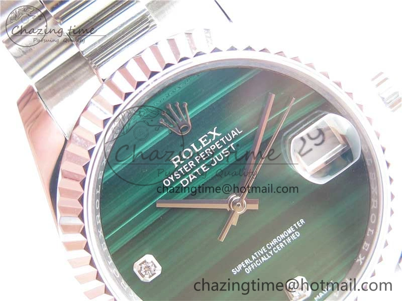HighQuality DateJust 36mm SS EDF Best Edition Green Malachite Dial Crystal Markers on SS President Bracelet A 2861
