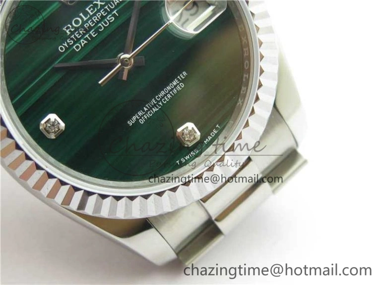 HighQuality DateJust 36mm SS EDF Best Edition Green Malachite Dial Crystal Markers on SS President Bracelet A 2861