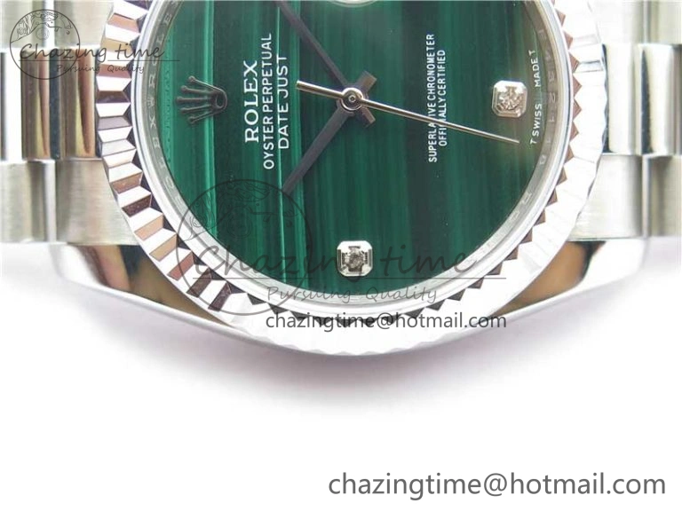 HighQuality DateJust 36mm SS EDF Best Edition Green Malachite Dial Crystal Markers on SS President Bracelet A 2861
